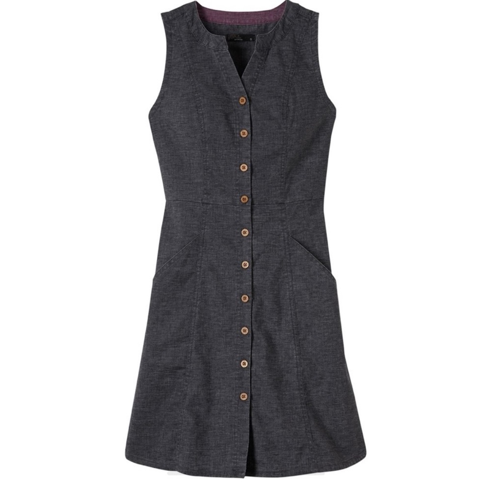 Prana reanne sleeveless button down hemp blend dress w/pockets (M)